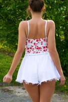 Sexy bodysuit met kant en bloemen-print wit